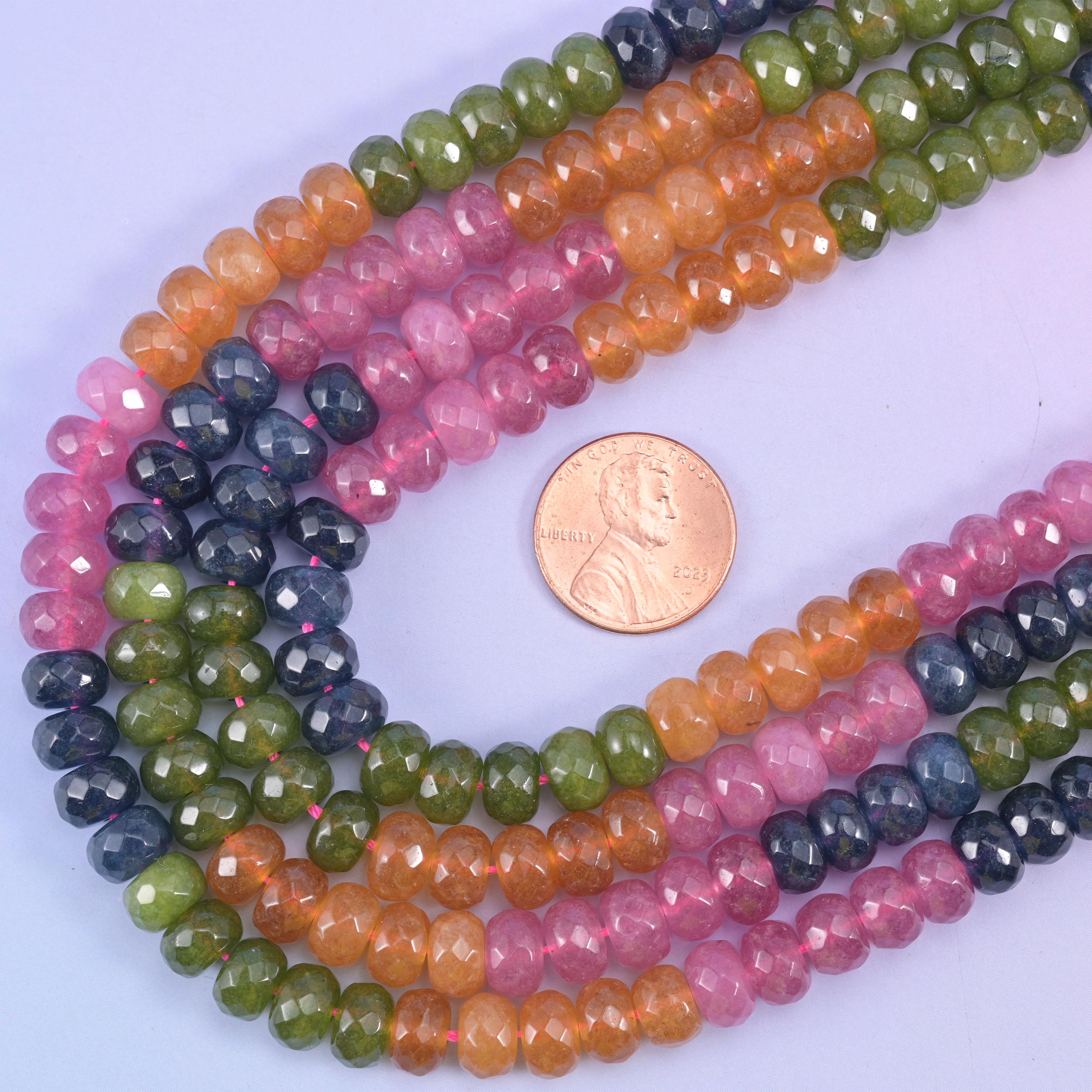 Tourmaline Color Dyed Jade Faceted Rondelle Beads Size 5x8mm Jewelry Making 15" Strand