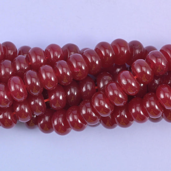 Ruby Red Color Dyed Jade Smooth Rondelle Beads Jewelry Making Size 5x8mm 15" Strand