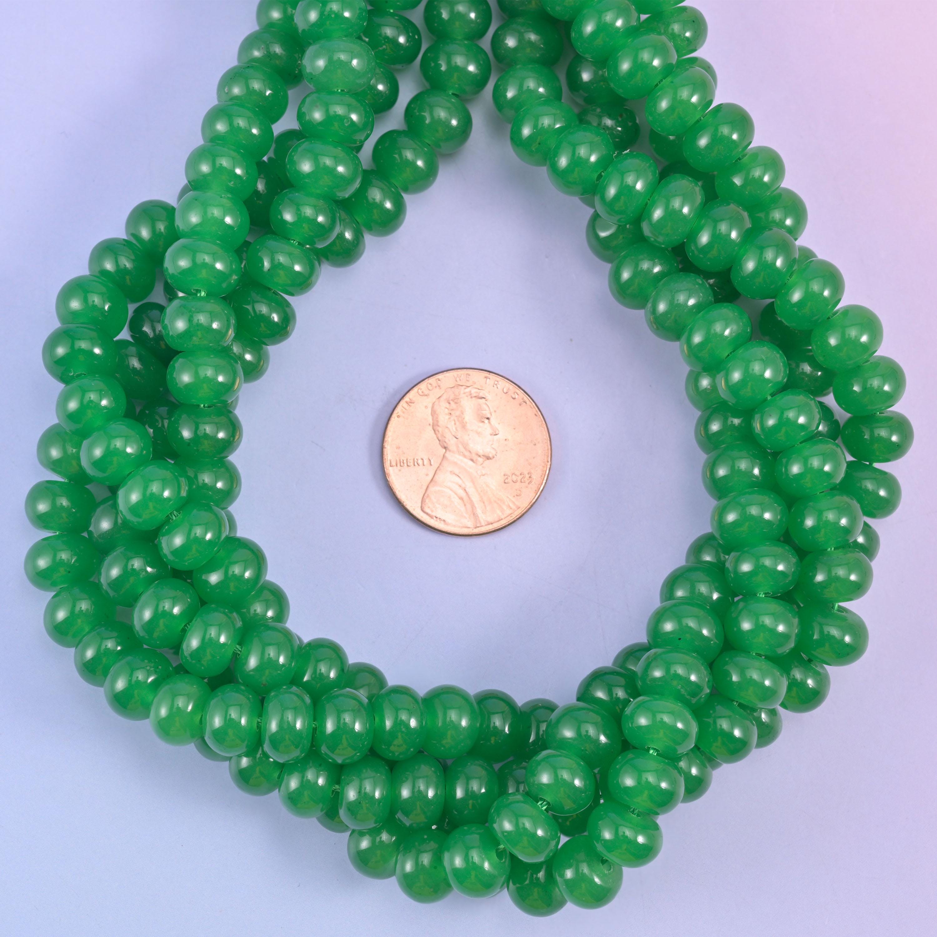 Green Dyed Jade Smooth Rondelle Beads Jewelry Making Size 5x8mm 15" Strand
