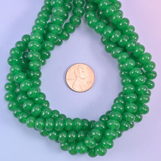 Green Dyed Jade Smooth Rondelle Beads Jewelry Making Size 5x8mm 15" Strand
