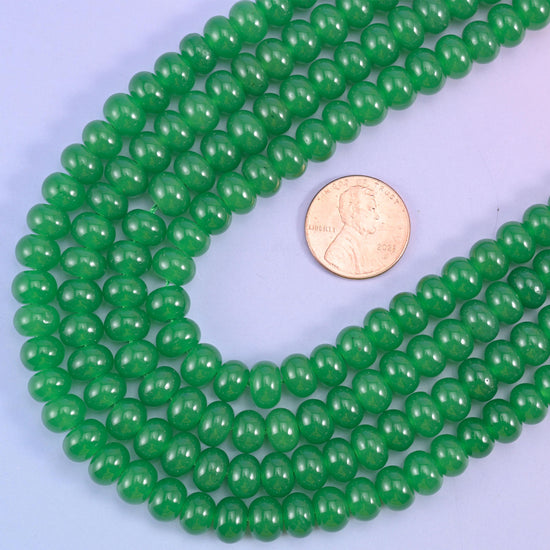 Green Dyed Jade Smooth Rondelle Beads Jewelry Making Size 5x8mm 15" Strand