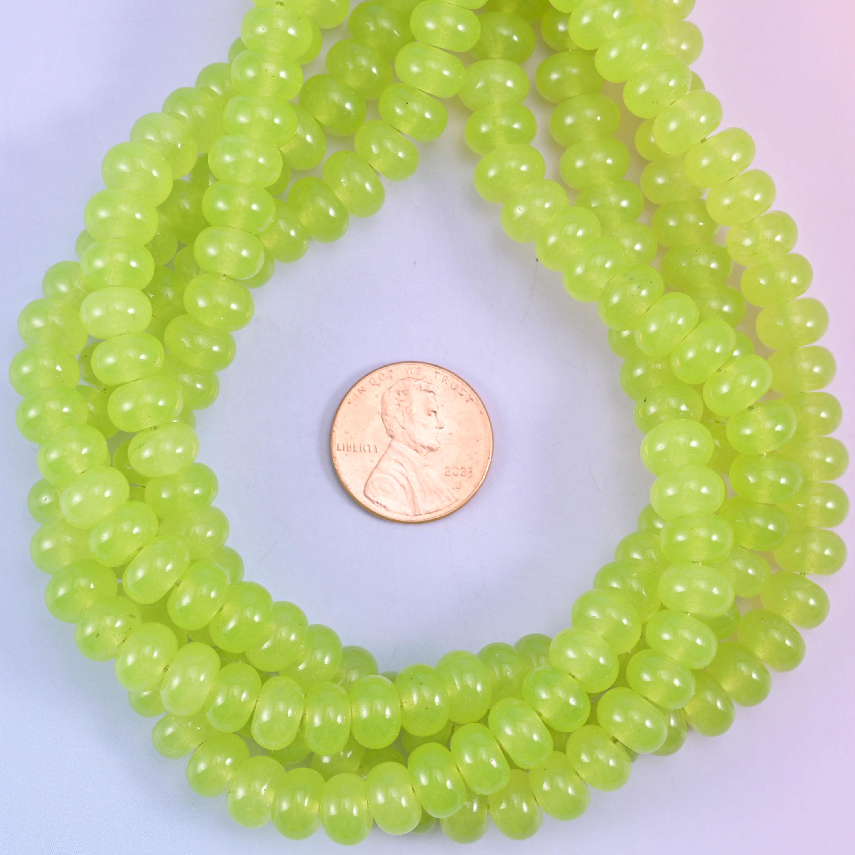 Lime Green Dyed Jade Smooth Rondelle Beads Jewelry Making Size 5x8mm 15" Strand
