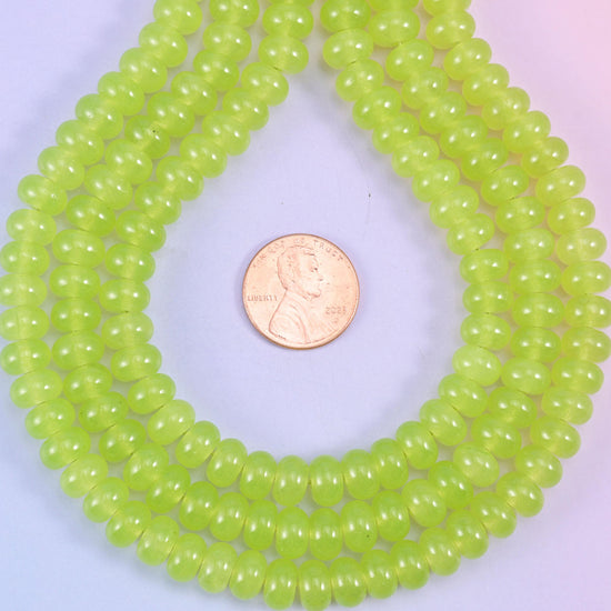 Lime Green Dyed Jade Smooth Rondelle Beads Jewelry Making Size 5x8mm 15" Strand