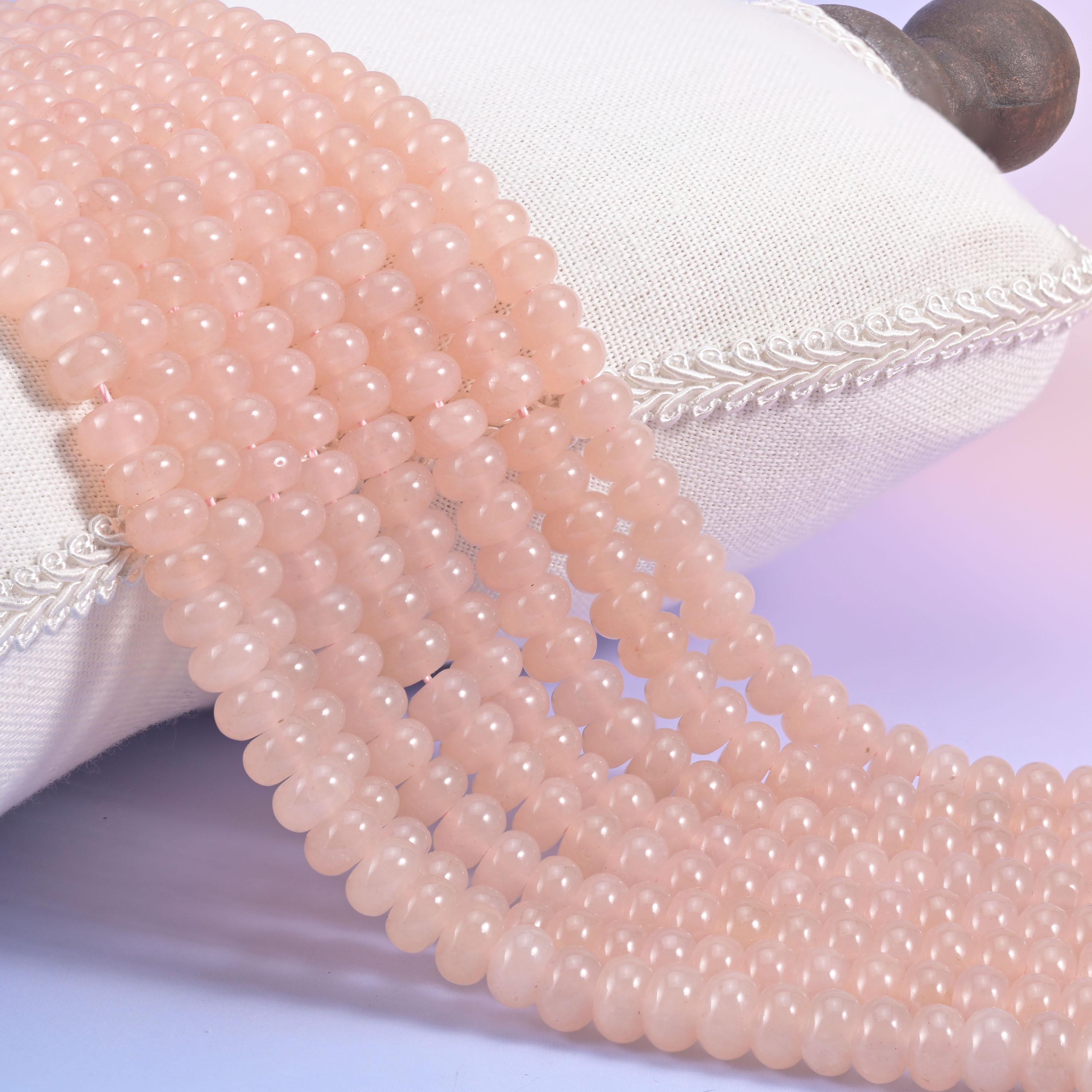 Soft Pink Dyed Jade Smooth Rondelle Beads Jewelry Making Size 5x8mm 15" Strand
