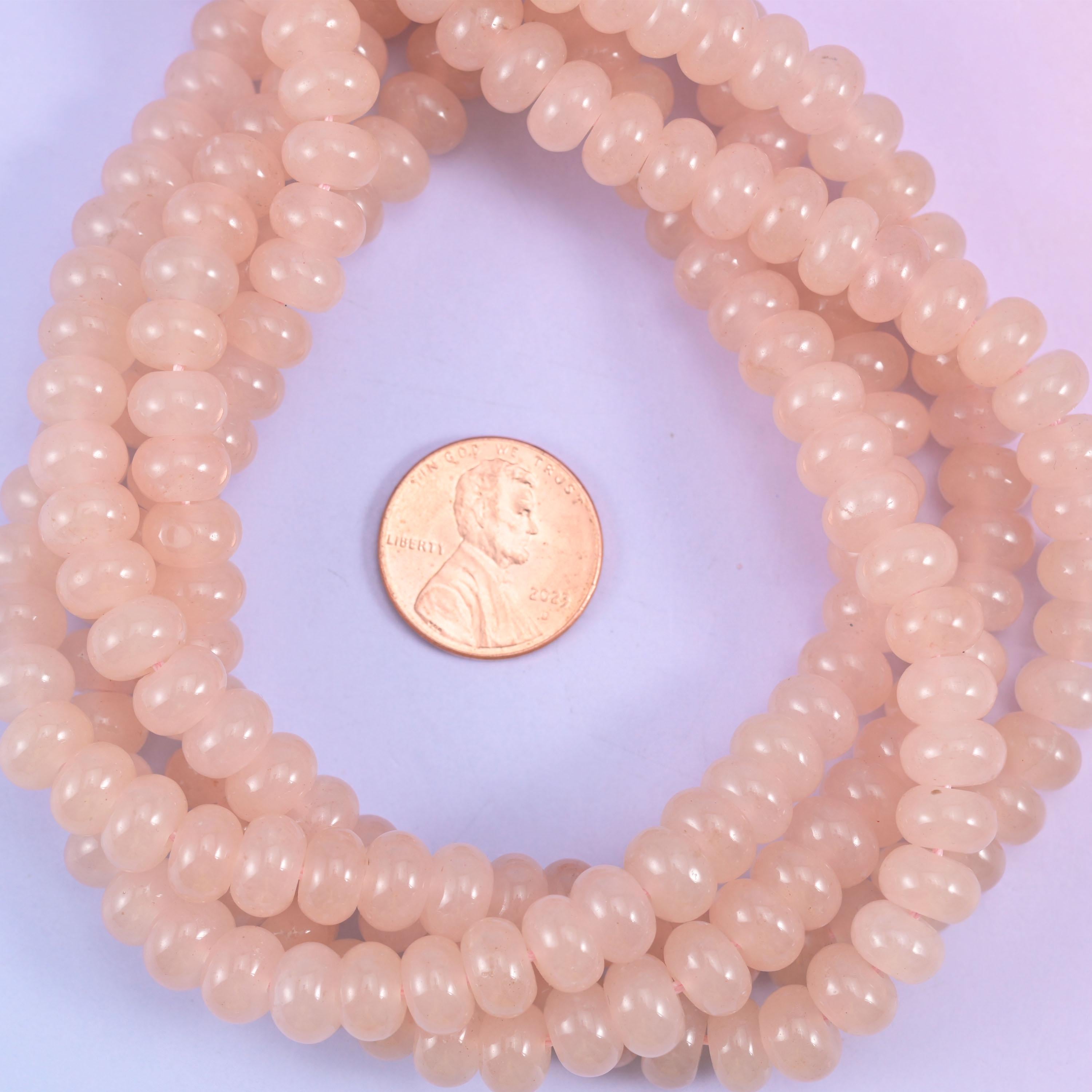 Soft Pink Dyed Jade Smooth Rondelle Beads Jewelry Making Size 5x8mm 15" Strand