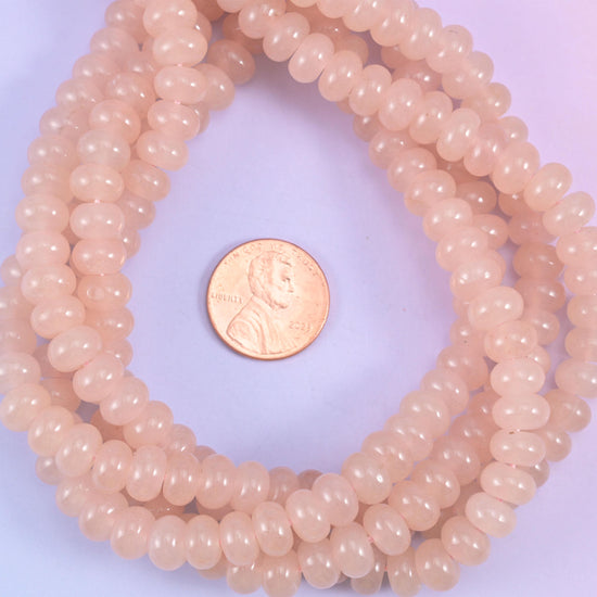 Soft Pink Dyed Jade Smooth Rondelle Beads Jewelry Making Size 5x8mm 15" Strand