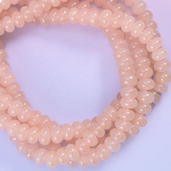 Soft Pink Dyed Jade Smooth Rondelle Beads Jewelry Making Size 5x8mm 15" Strand