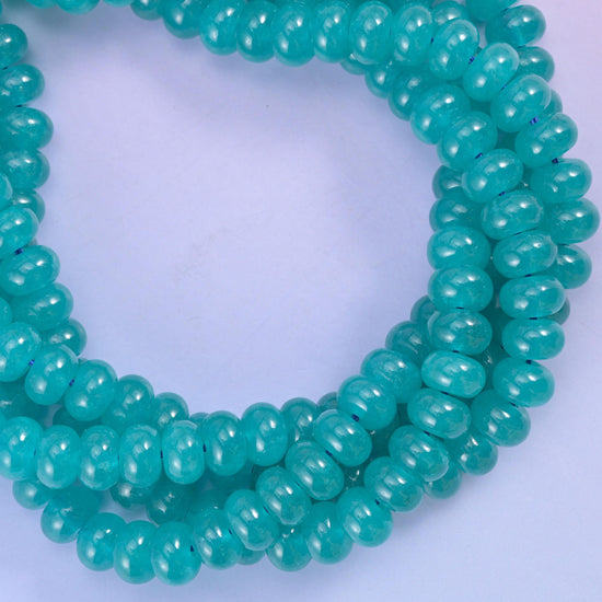 Teal Dyed Jade Smooth Rondelle Beads Jewelry Making Size 5x8mm 15" Strand