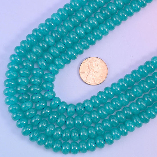 Teal Dyed Jade Smooth Rondelle Beads Jewelry Making Size 5x8mm 15" Strand