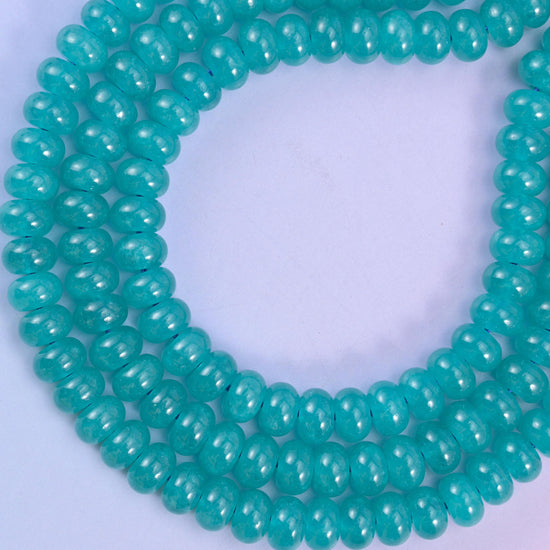 Teal Dyed Jade Smooth Rondelle Beads Jewelry Making Size 5x8mm 15" Strand