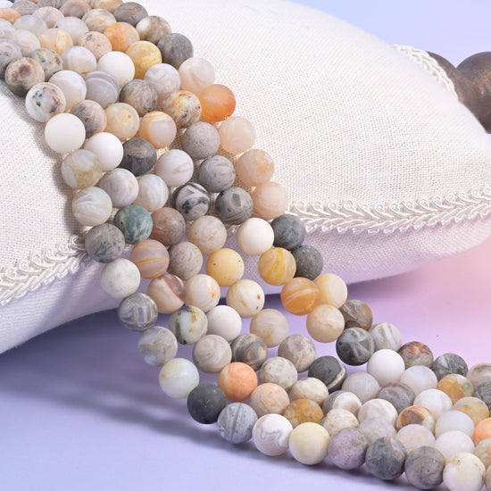 Bamboo Agate Matte Round Beads: Jewelry Making, 15 Inch Strand