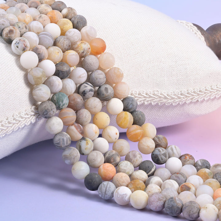 Bamboo Agate Matte Round Beads: Jewelry Making, 15 Inch Strand