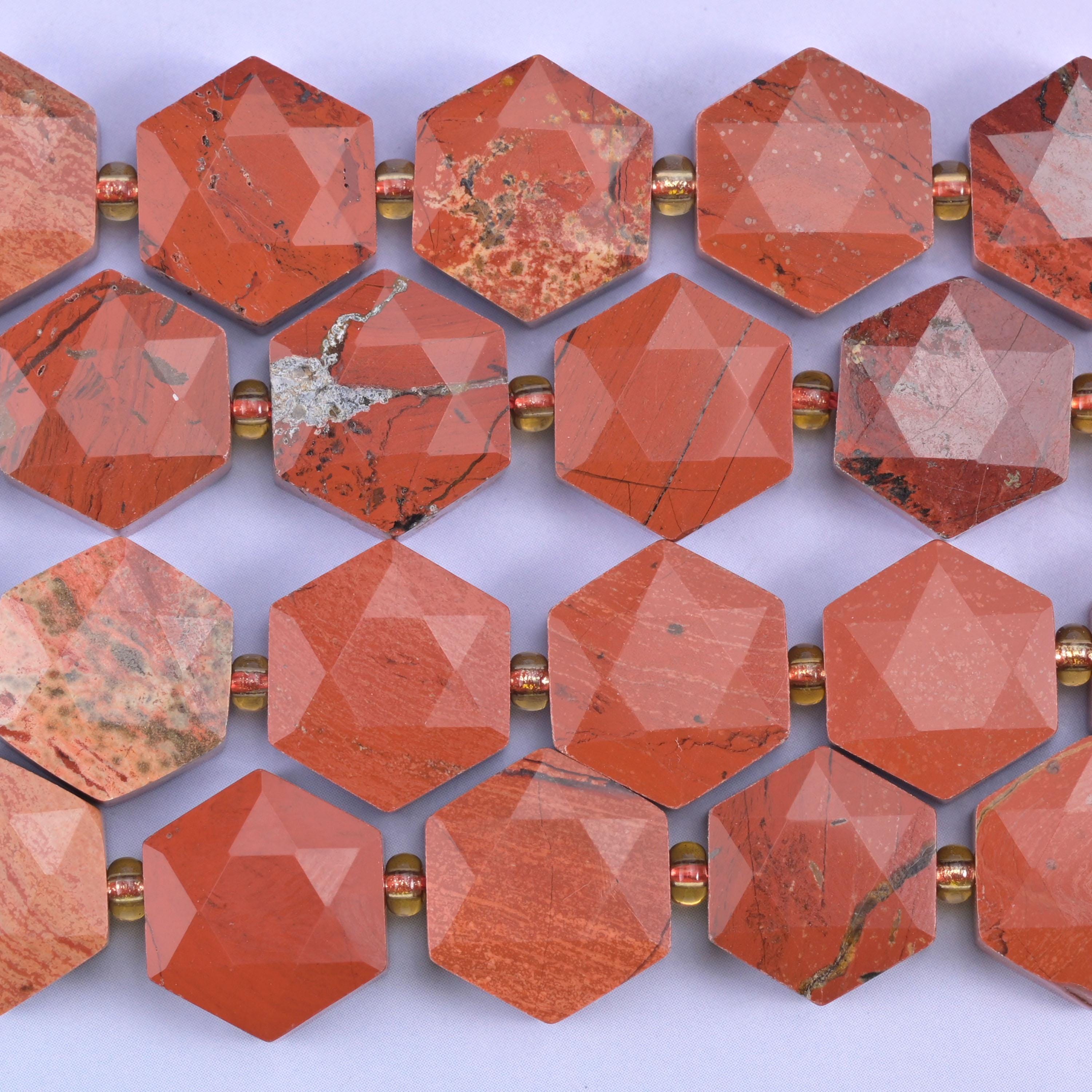 Red Jasper Flat Faceted Hexagon Beads Size 12mm Jewelry Making 15.5 Inch Strand