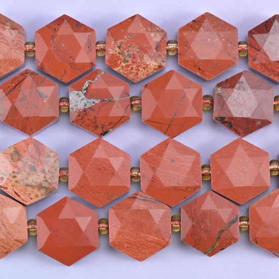 Red Jasper Flat Faceted Hexagon Beads Size 12mm Jewelry Making 15.5 Inch Strand