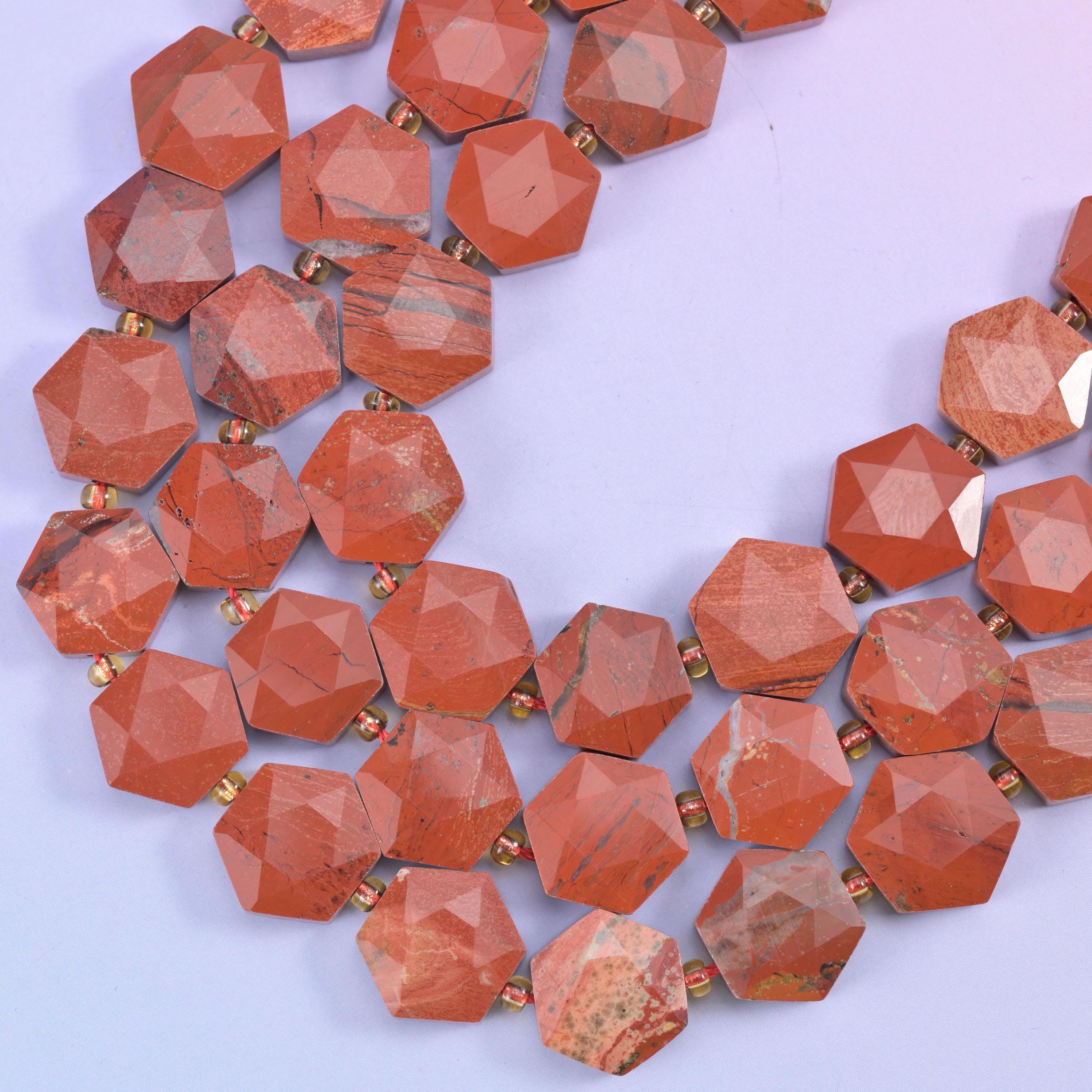 Red Jasper Flat Faceted Hexagon Beads Size 12mm Jewelry Making 15.5 Inch Strand