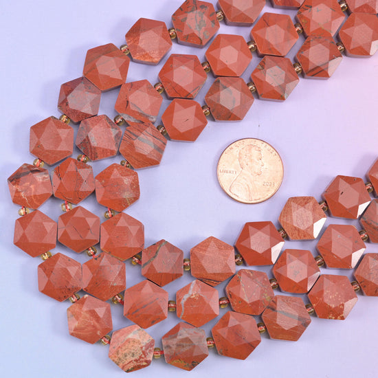Red Jasper Flat Faceted Hexagon Beads Size 12mm Jewelry Making 15.5 Inch Strand