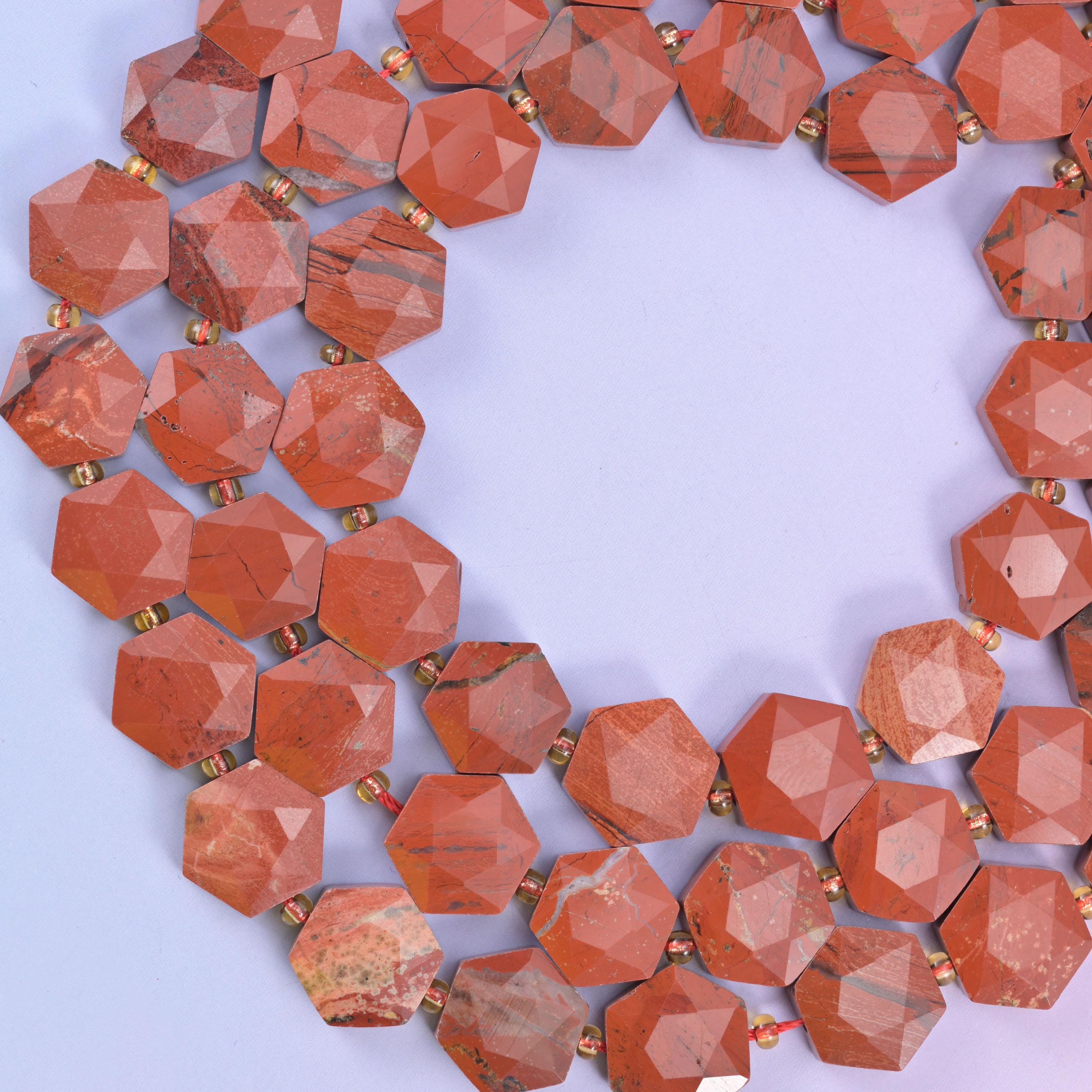 Red Jasper Flat Faceted Hexagon Beads Size 12mm Jewelry Making 15.5 Inch Strand