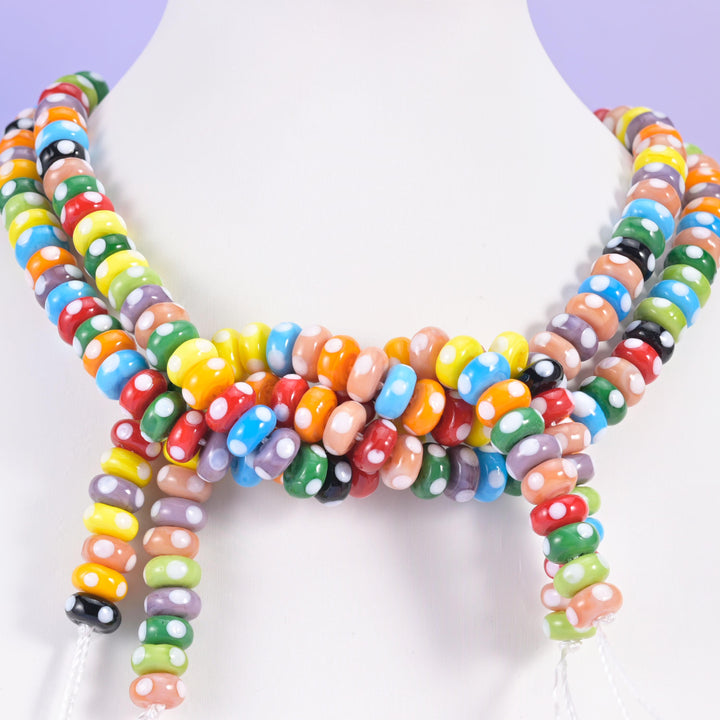 Multi-Color Donut Glass Beads: Size 10x5mm, Jewelry Making, 8.5 Inch Strand