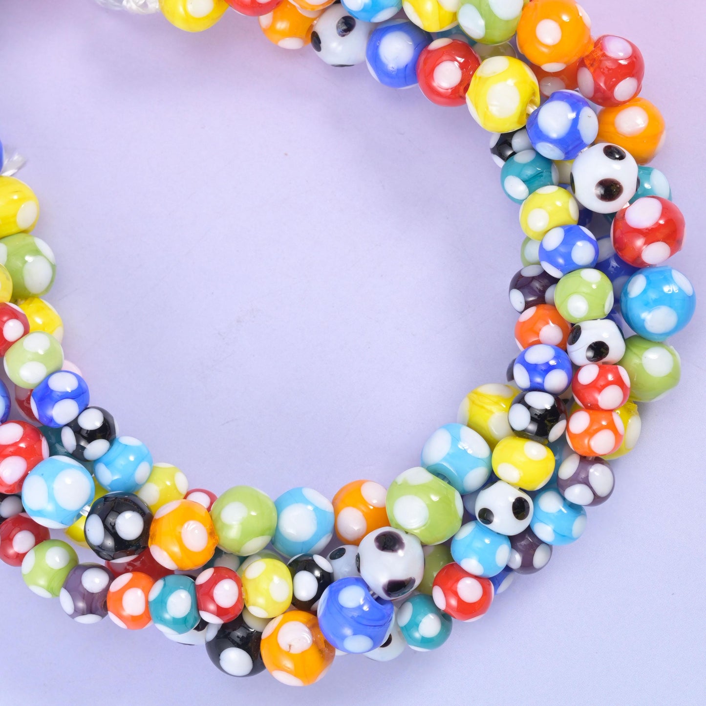Multi-Color Spotted Round Glass Beads: Jewelry Making, 8.5 Inch Strand