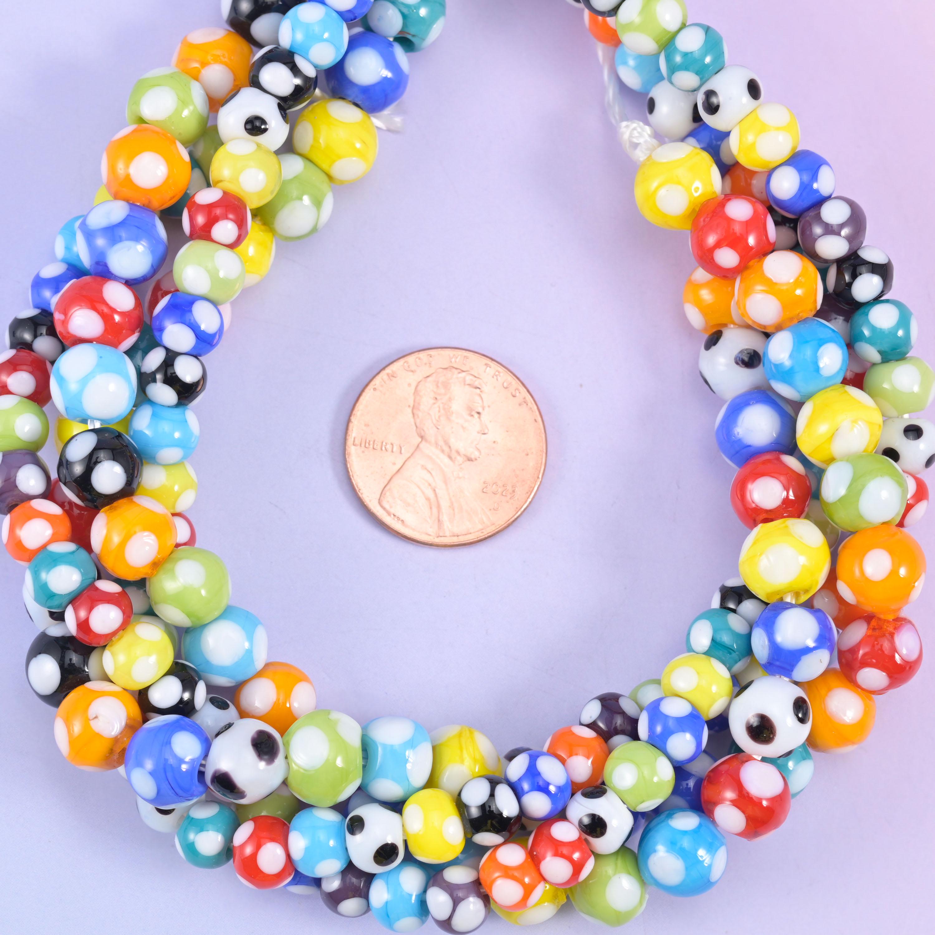 Multi-Color Spotted Round Glass Beads: Jewelry Making, 8.5 Inch Strand