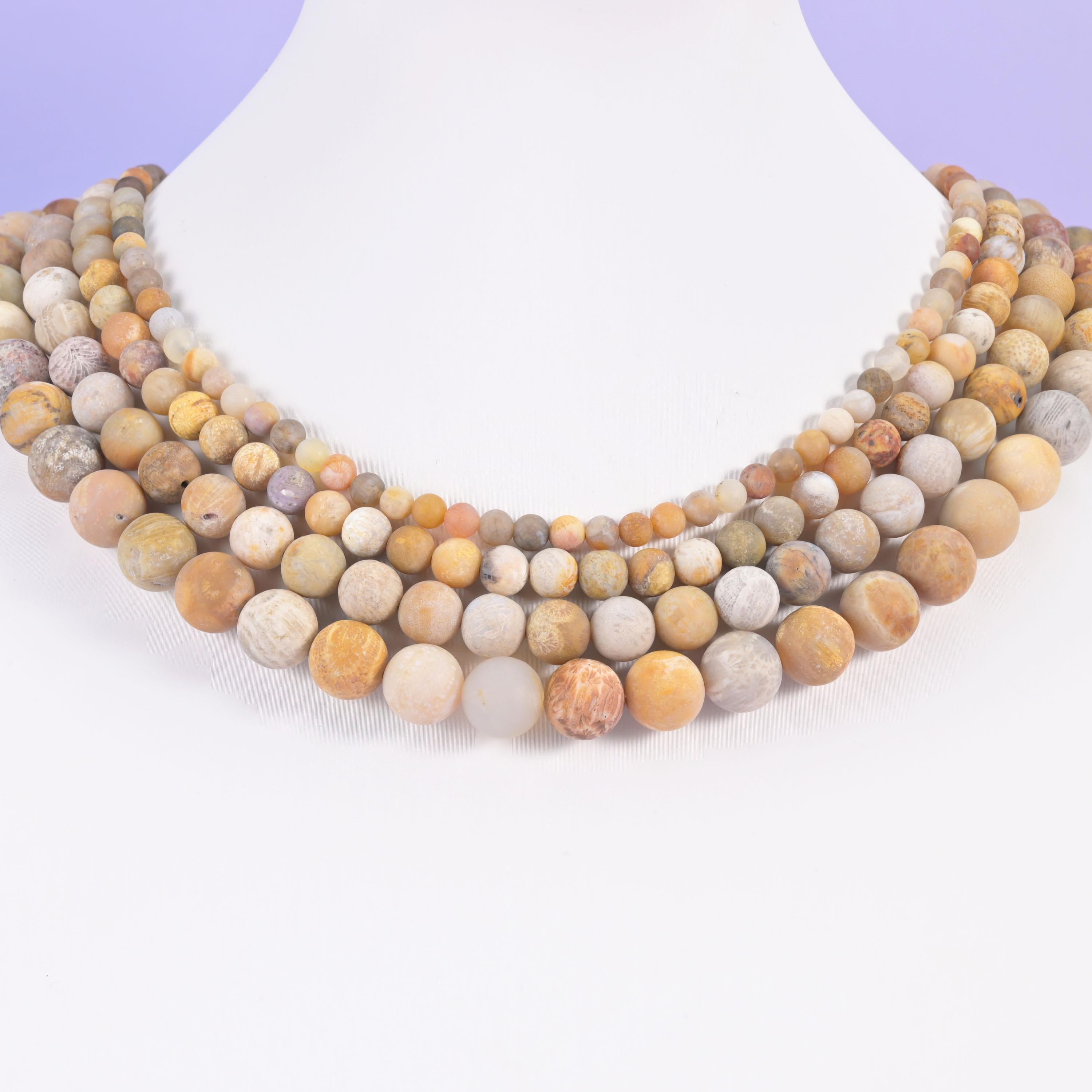 Fossil Coral Matte Round Beads 4mm 6mm 8mm 10mm Jewelry Making 15 Inch Strand