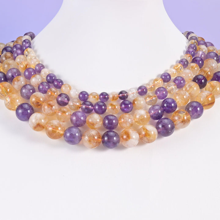 Amethyst Citrine Mixed Smooth Round Beads: Jewelry Making, 15 Inch Strand