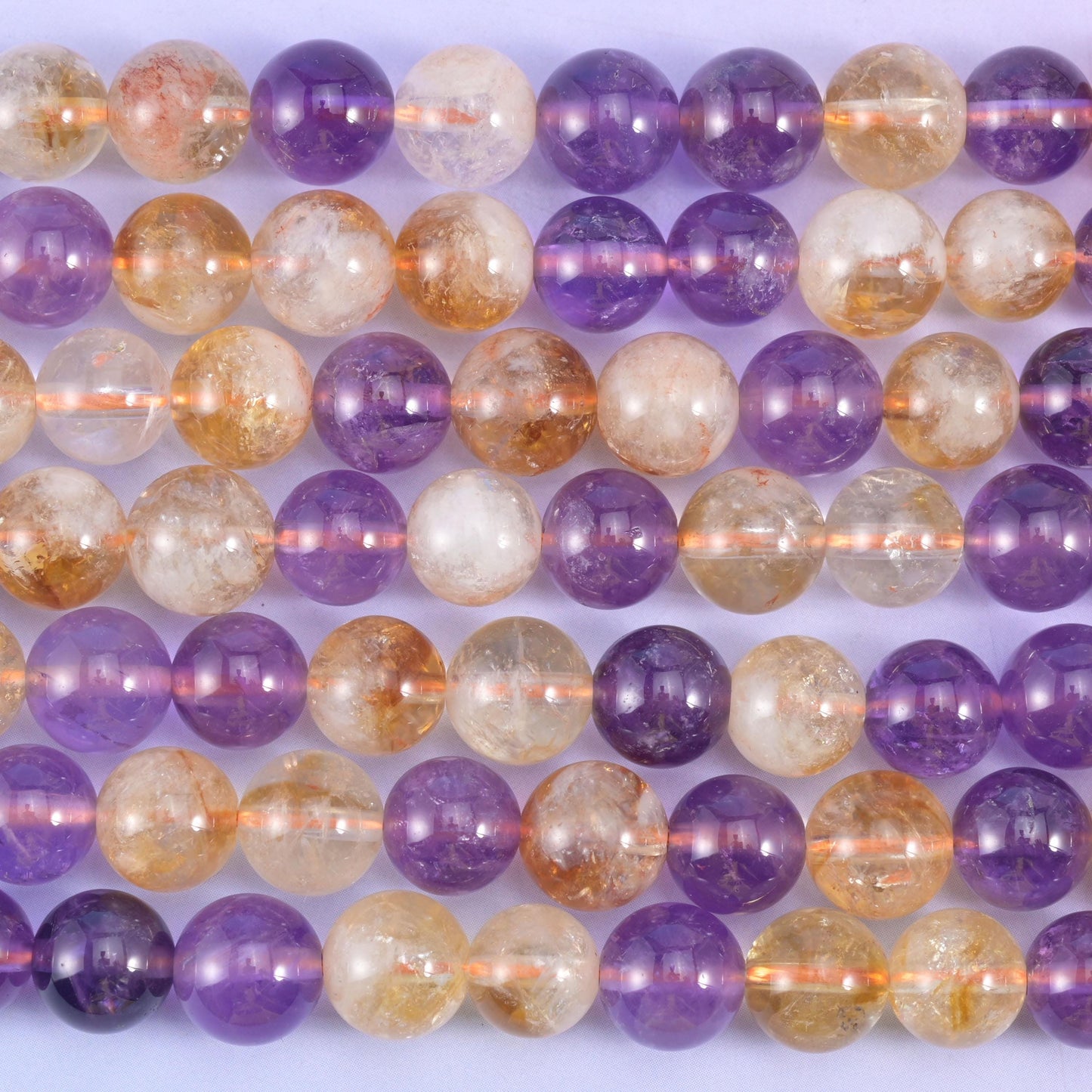 Amethyst Citrine Mixed Smooth Round Beads: Jewelry Making, 15 Inch Strand