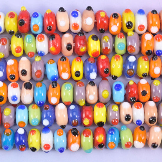 Multi-Color Dotted Donut Glass Rondelle Beads: Size 10x5mm, Jewelry Making, 8.5 Inch Strand