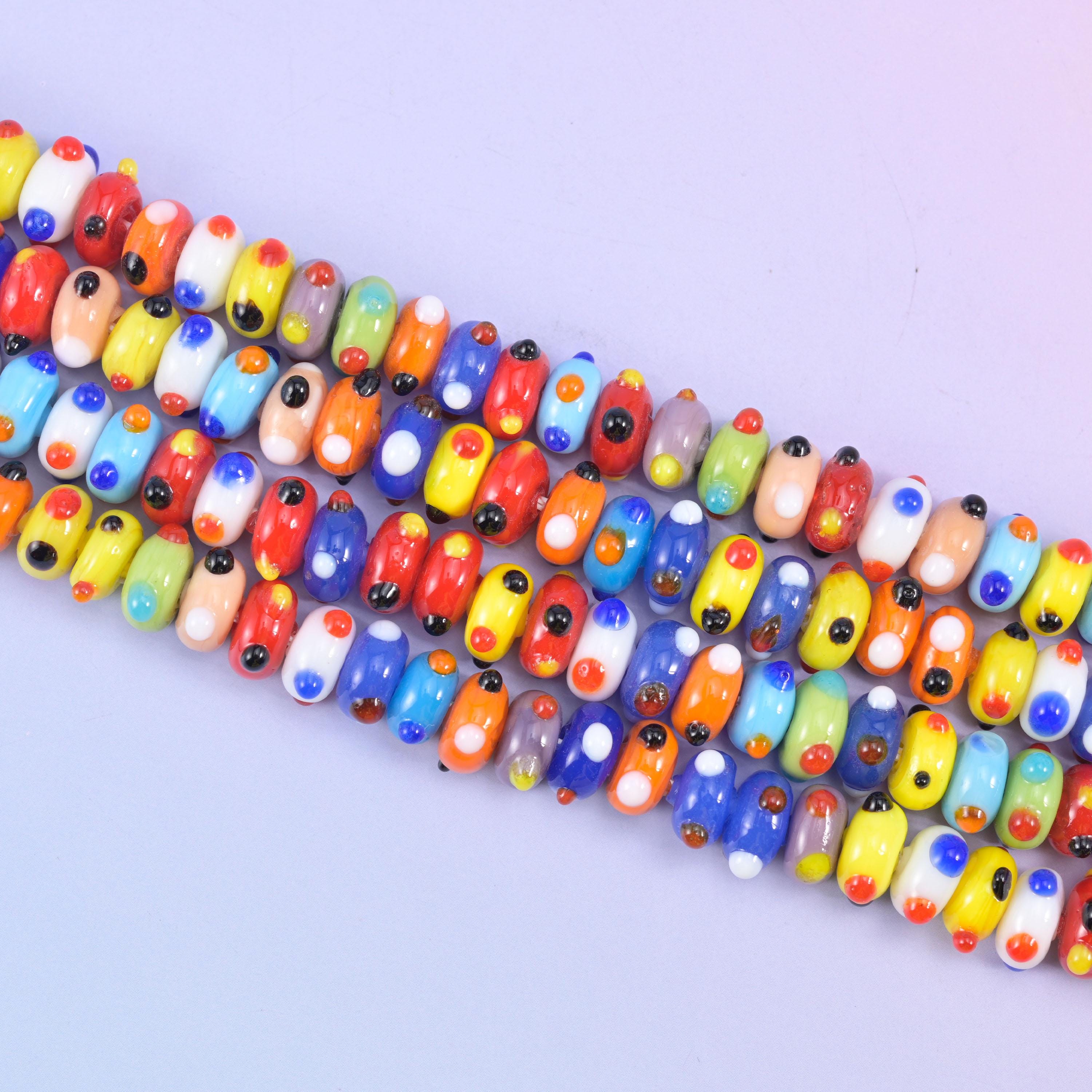 Multi-Color Dotted Donut Glass Rondelle Beads: Size 10x5mm, Jewelry Making, 8.5 Inch Strand
