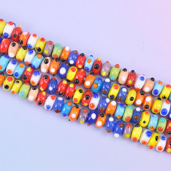 Multi-Color Dotted Donut Glass Rondelle Beads: Size 10x5mm, Jewelry Making, 8.5 Inch Strand