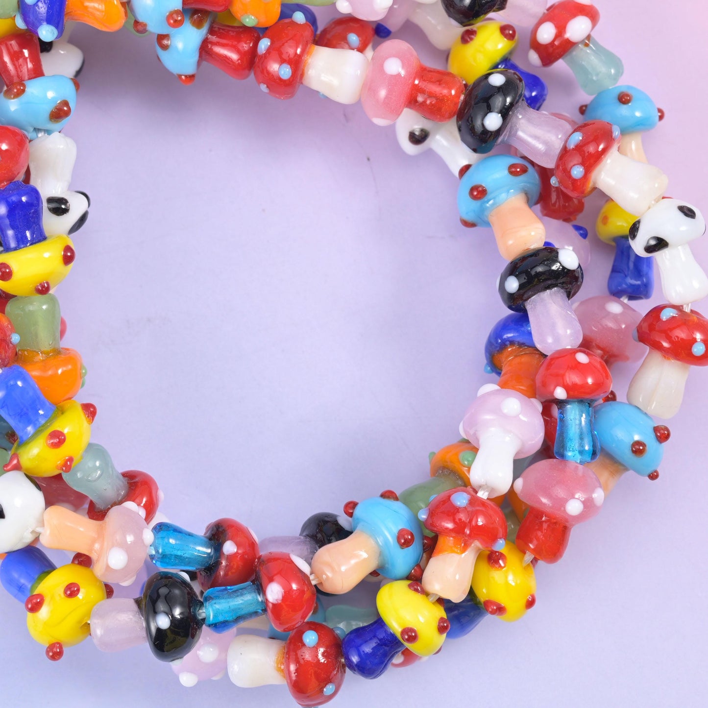 Multi-Color Dotted Mushroom Glass Beads: Sizes Vary, Jewelry Making, 12 Inch Strand