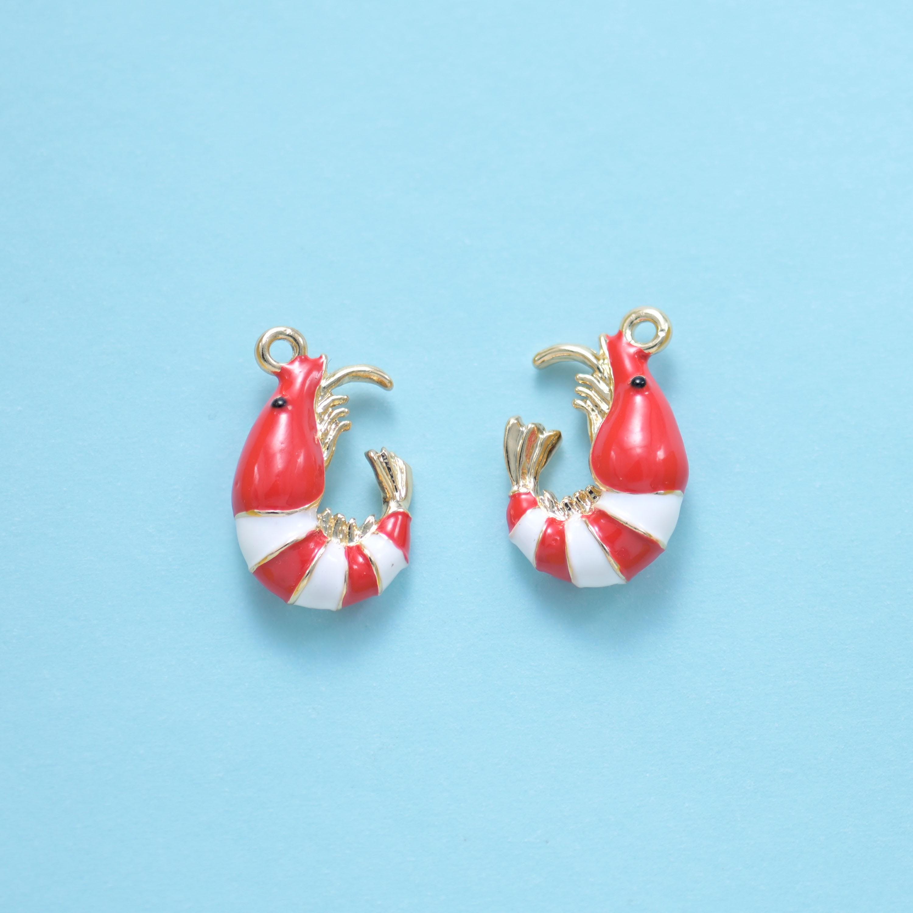 18K Gold Filled  Enamel Shrimp Charms for DIY Jewelry Making Supply