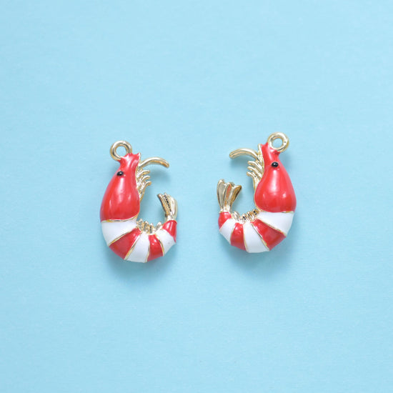 18K Gold Filled  Enamel Shrimp Charms for DIY Jewelry Making Supply