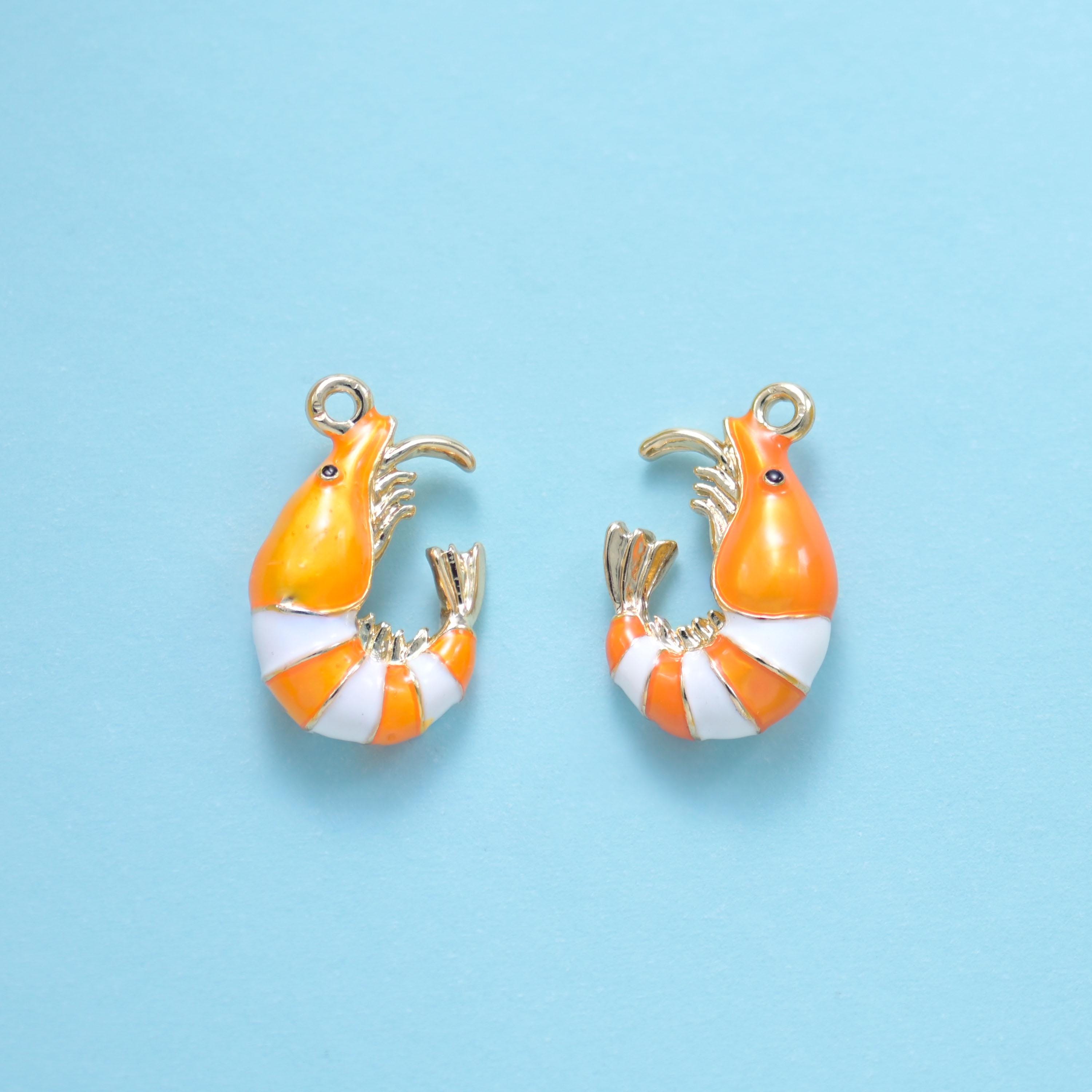 18K Gold Filled  Enamel Shrimp Charms for DIY Jewelry Making Supply