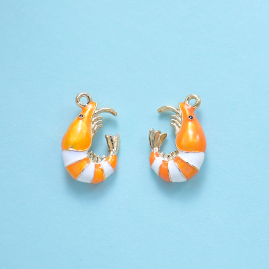 18K Gold Filled  Enamel Shrimp Charms for DIY Jewelry Making Supply