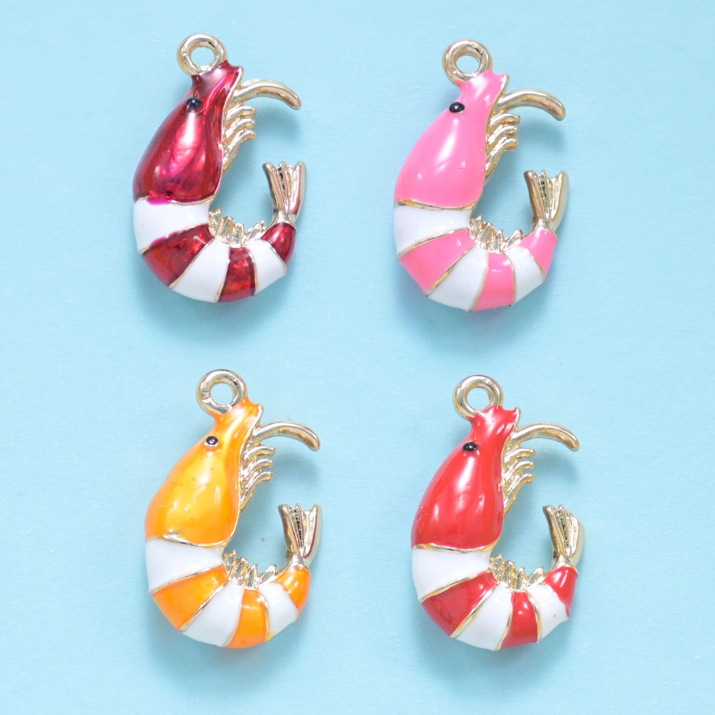 18K Gold Filled  Enamel Shrimp Charms for DIY Jewelry Making Supply