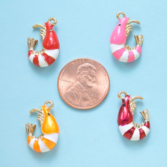 18K Gold Filled  Enamel Shrimp Charms for DIY Jewelry Making Supply