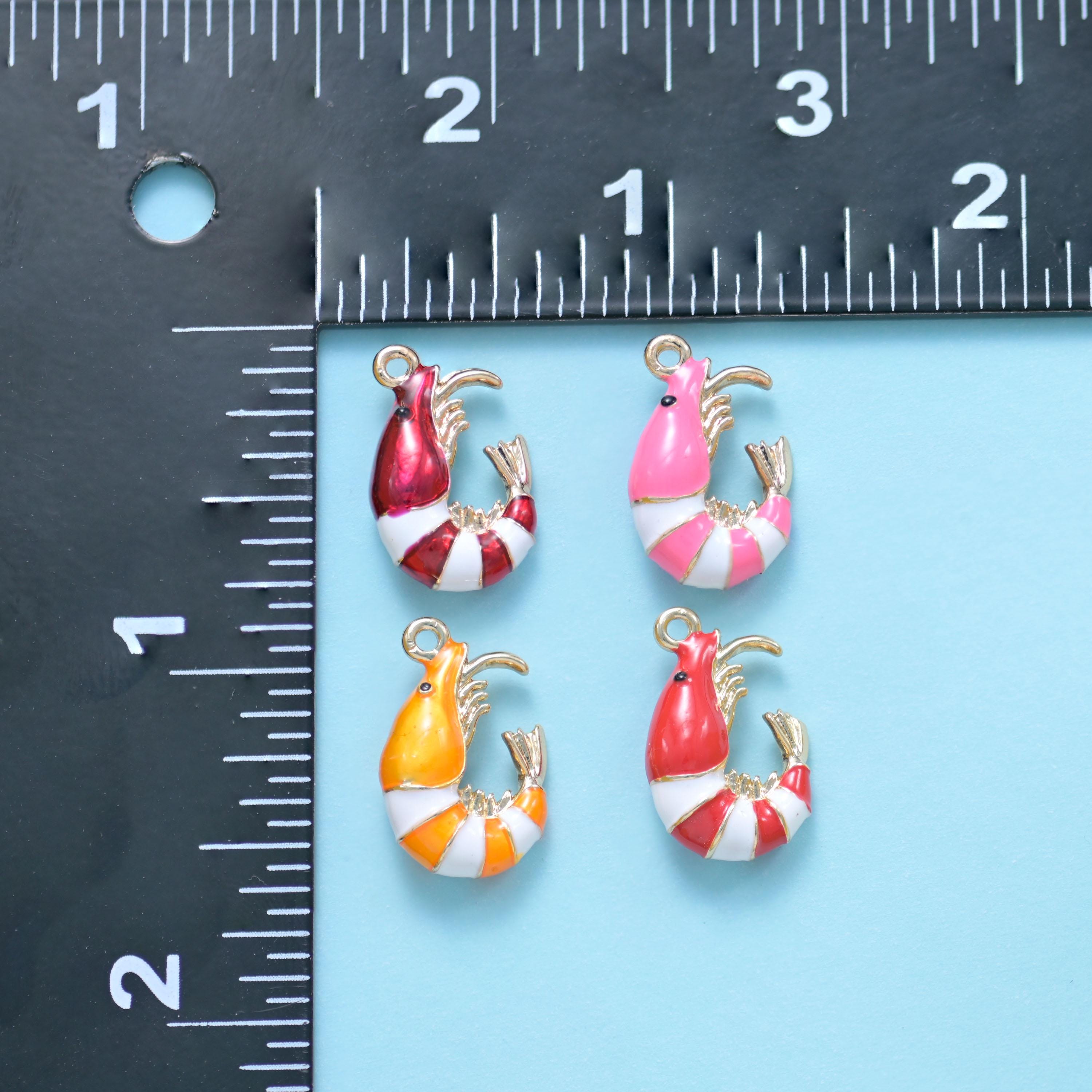 18K Gold Filled  Enamel Shrimp Charms for DIY Jewelry Making Supply