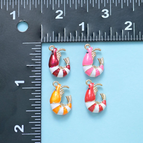 18K Gold Filled  Enamel Shrimp Charms for DIY Jewelry Making Supply