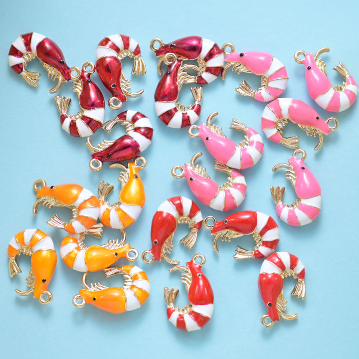 18K Gold Filled  Enamel Shrimp Charms for DIY Jewelry Making Supply