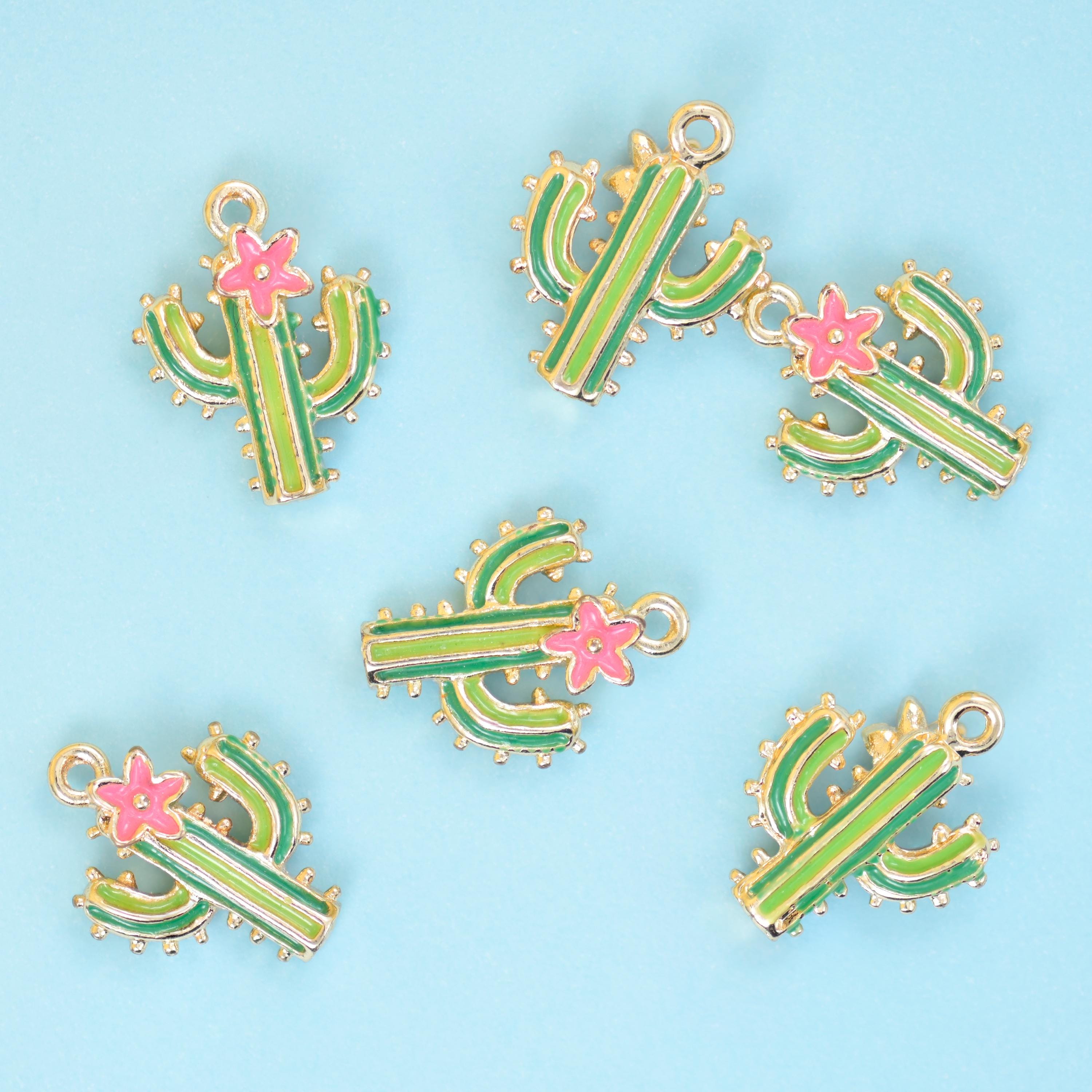 18K Gold Filled Enamel Cactus Charms for DIY Jewelry Making Supply