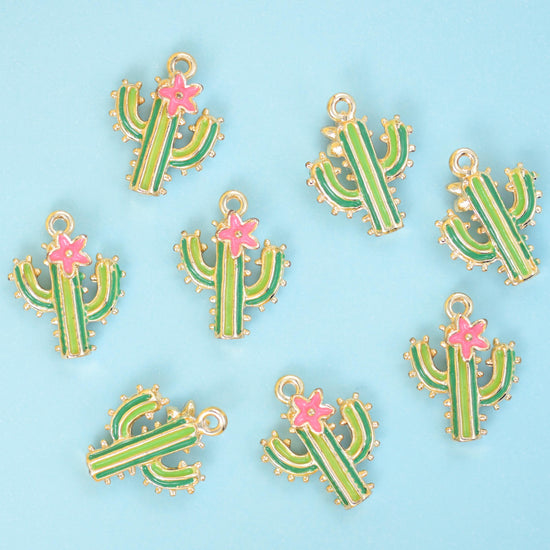 18K Gold Filled Enamel Cactus Charms for DIY Jewelry Making Supply