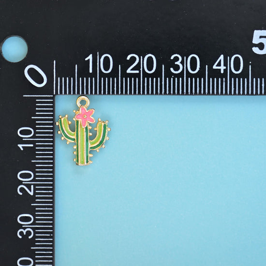 18K Gold Filled Enamel Cactus Charms for DIY Jewelry Making Supply