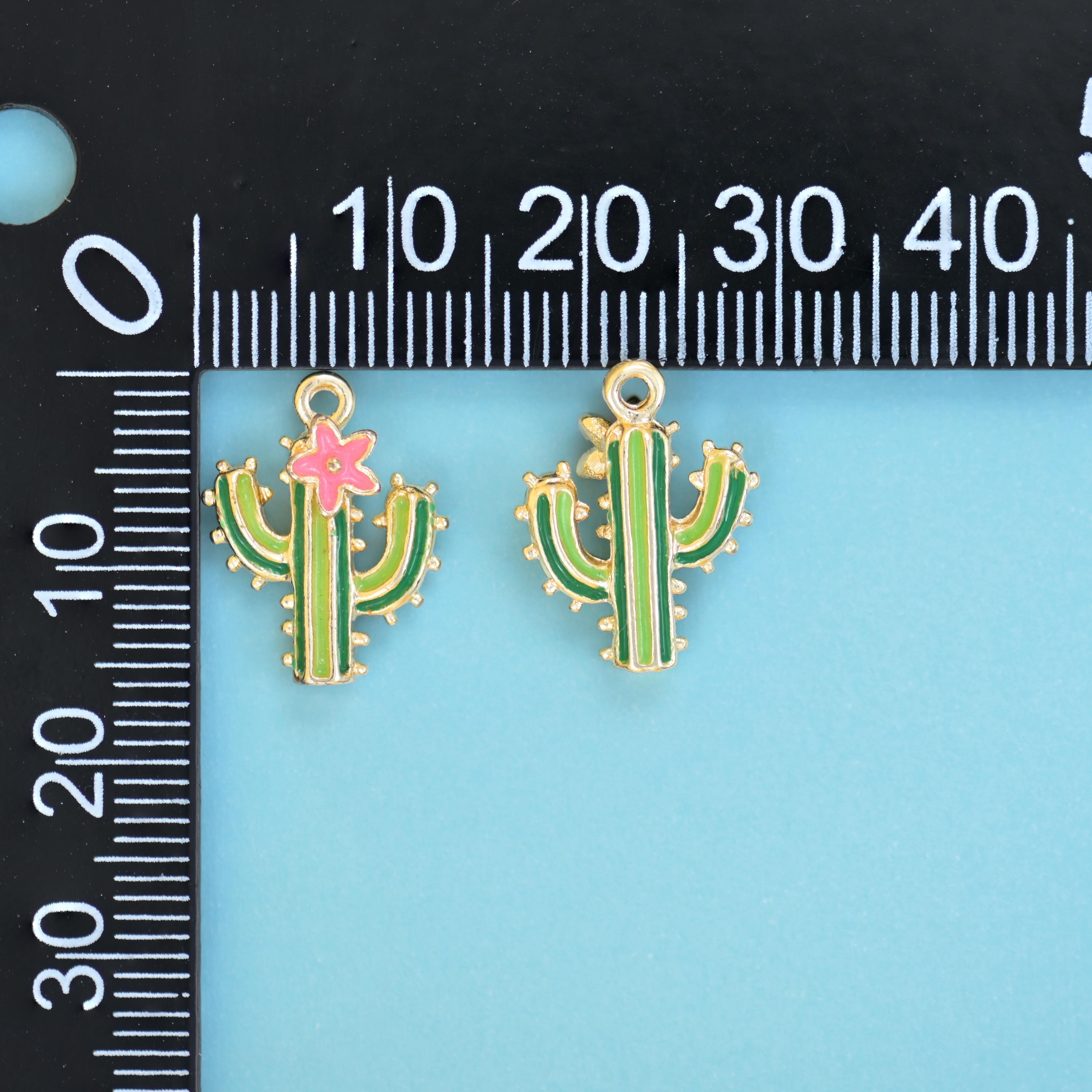 18K Gold Filled Enamel Cactus Charms for DIY Jewelry Making Supply