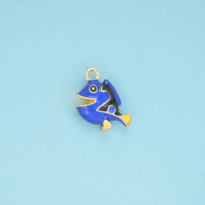18K Gold Filled Enamel Blue Tropical Fish Charms for DIY Jewelry Making Supply