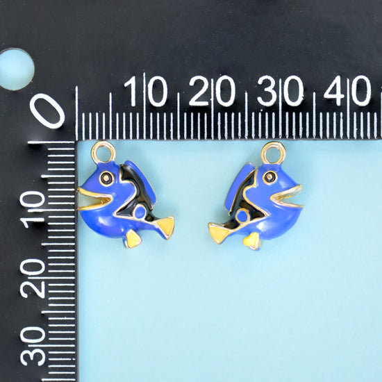 18K Gold Filled Enamel Blue Tropical Fish Charms for DIY Jewelry Making Supply