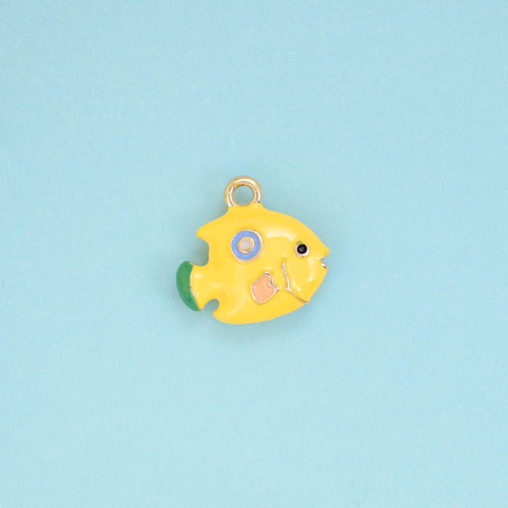 Enamel Yellow Tropical Fish Charms, 18K Gold Filled, DIY Jewelry Making Supply