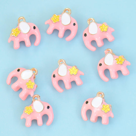 18K Gold Filled Enamel Elephant Charms for DIY Jewelry Making Supply