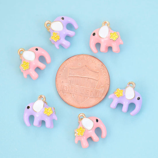 18K Gold Filled Enamel Elephant Charms for DIY Jewelry Making Supply
