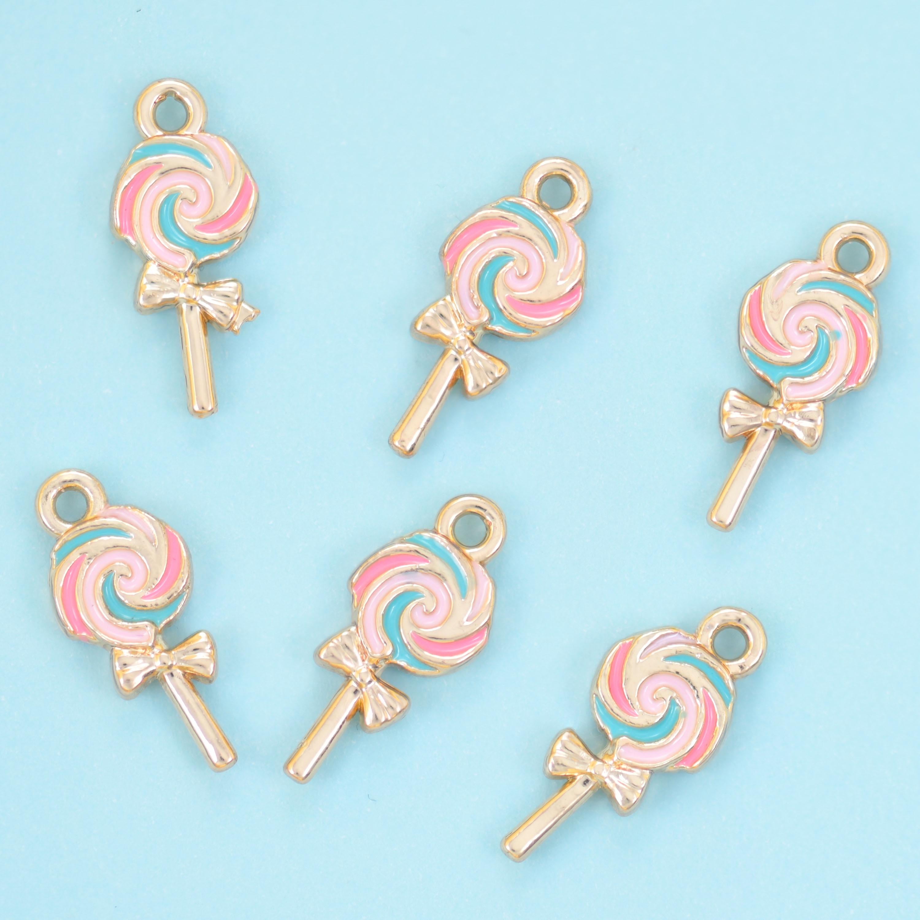 18K Gold Filled Enamel Lollipop Charms for DIY Jewelry Making Supply